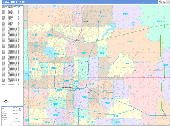 Oklahoma City City Digital Map Color Cast Style